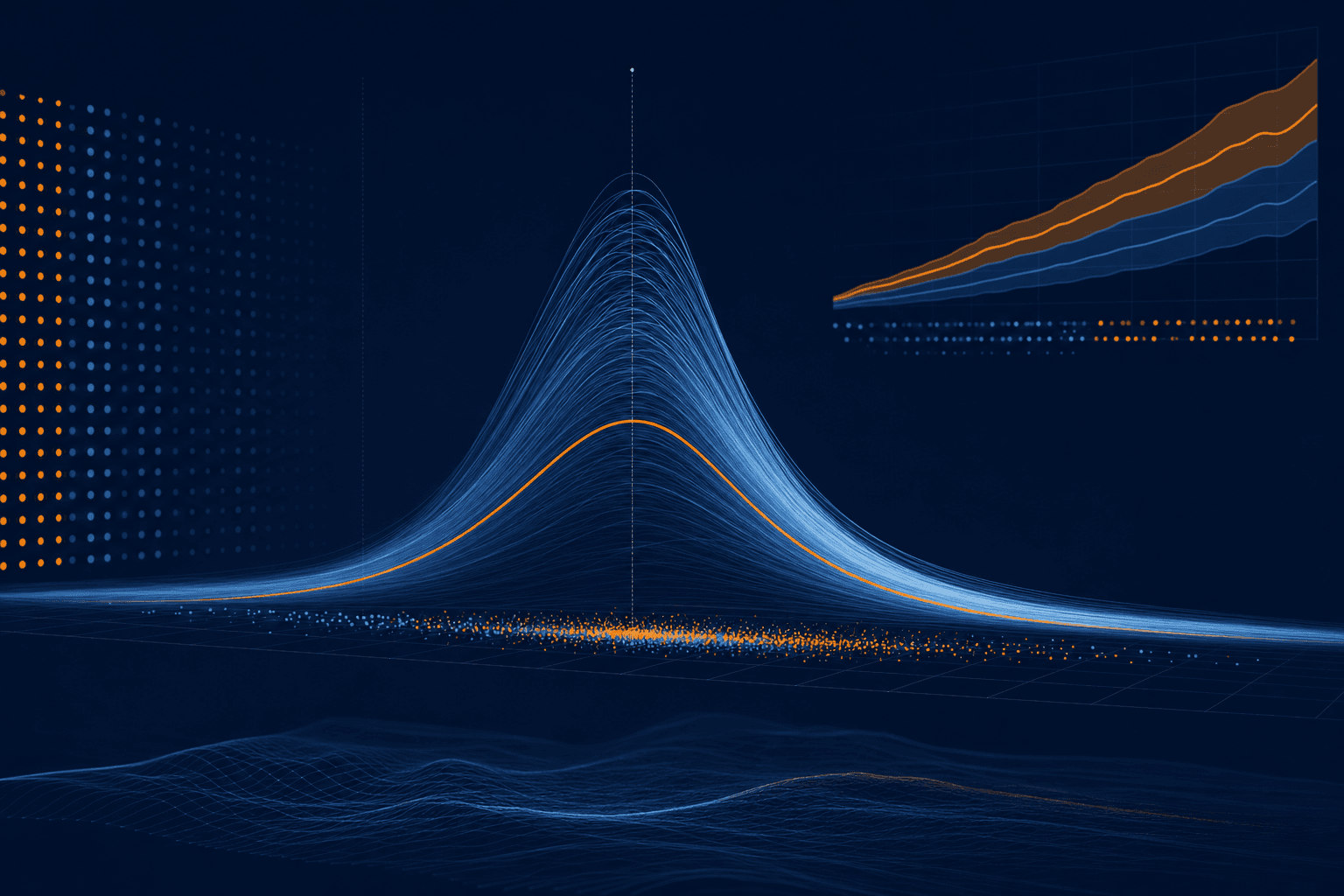 Abstract data visualization representing Monte Carlo probabilistic modelling